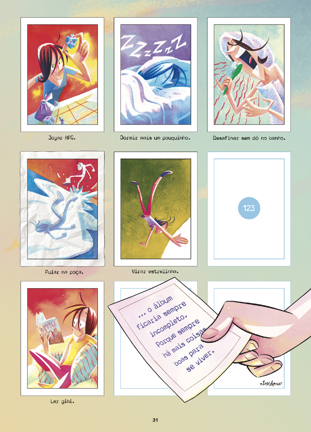 Page 31 of Malu's comic book #1: 'the album would still be incomplete, because there's always that one sticker that just won't show up'